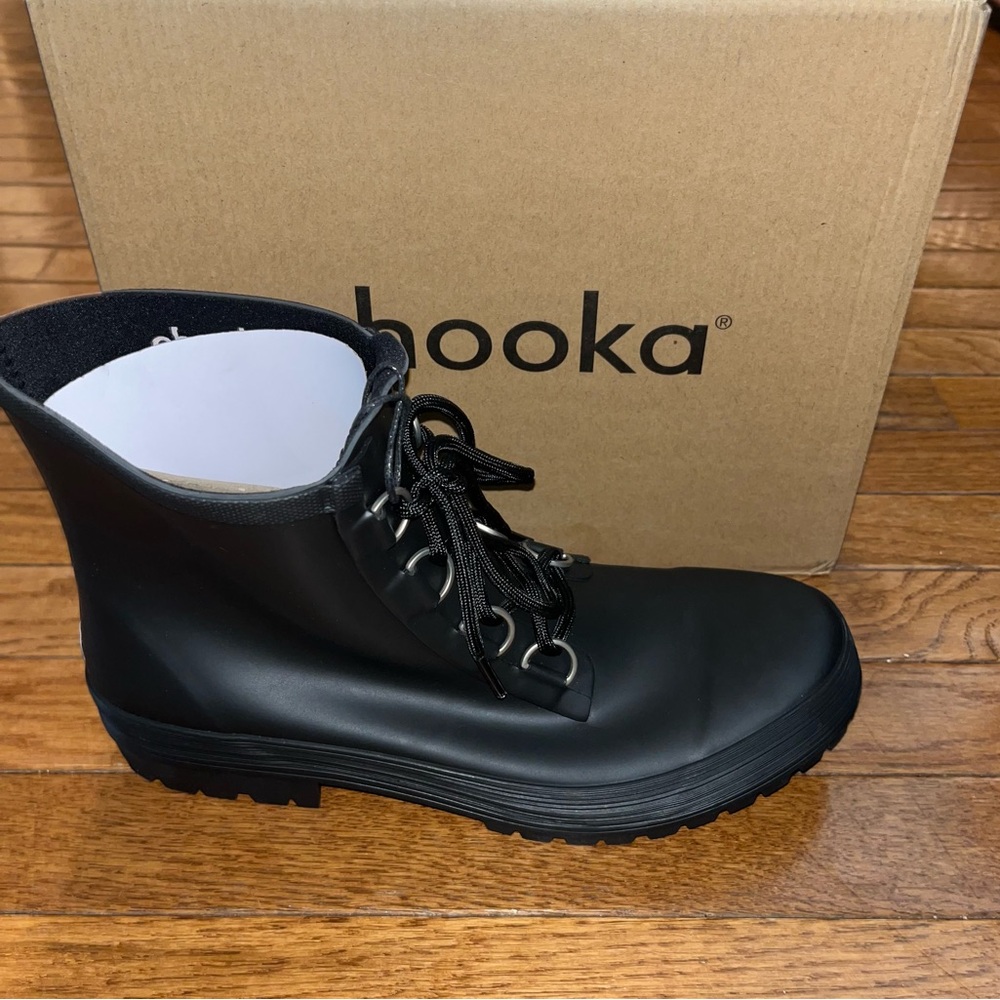 Chooka Ava Lace Up Waterproof Rain Boot Black With Black Laces Women’s Size 10 - Picture 4 of 14